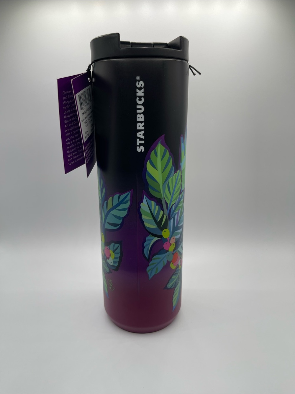 Starbucks Black and Purple Gradient Botanical Travel Tumbler